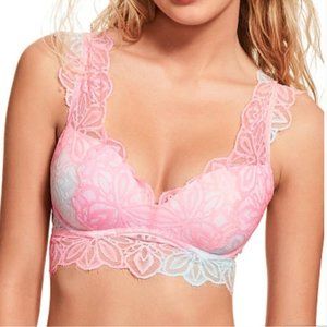 VICTORIA'S SECRET PINK Rainbow Pastel Lace Date Push Up Bralette - Size L
